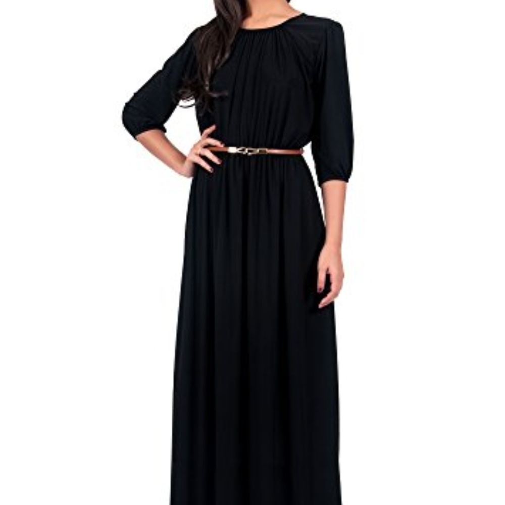 Women's Empire Waist Round Neck 3/4 Sleeve Maxi
